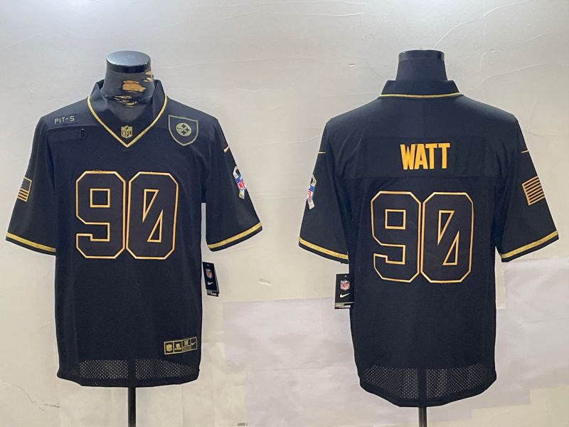 Men Pittsburgh Steelers 90 Watt Black Gold 2024 Nike Vapor Limited NFL Jersey style 3